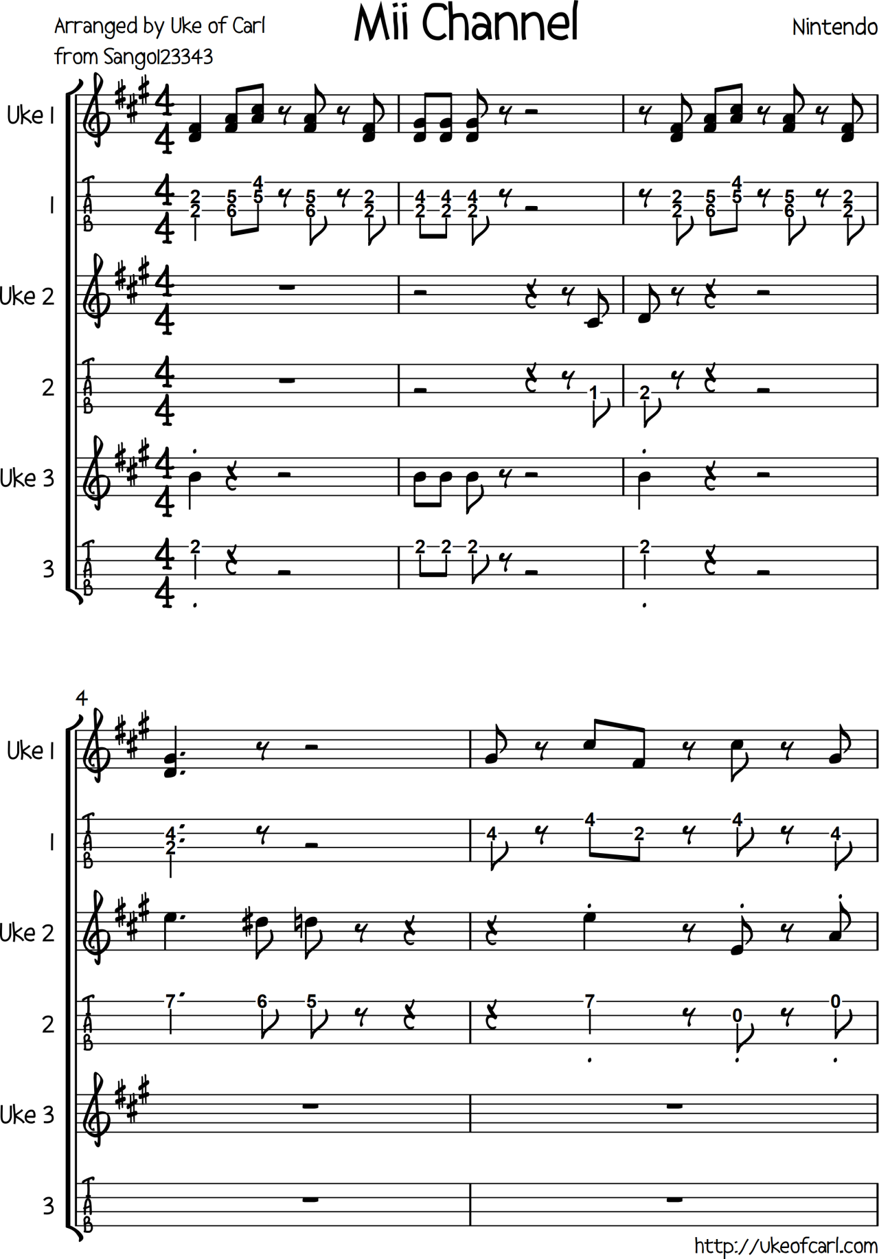 Wii Theme Song Sheet Music